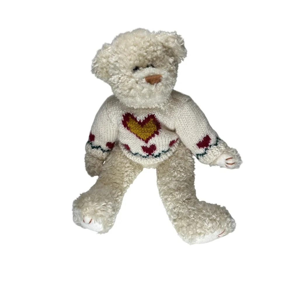 Ty Beanie Baby Teddy Attic Treasures Heartly‎ the Bear Cream Knit Sweater 1993
